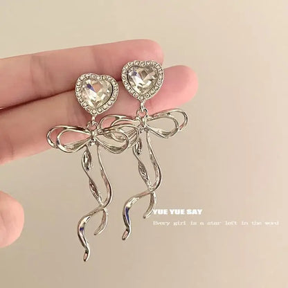 Jewelry Sweet Heart Rhinestone Butterfly Shape Dangle Earrings for Women Silver Color Korean Fashion Y2K Piercing Earring