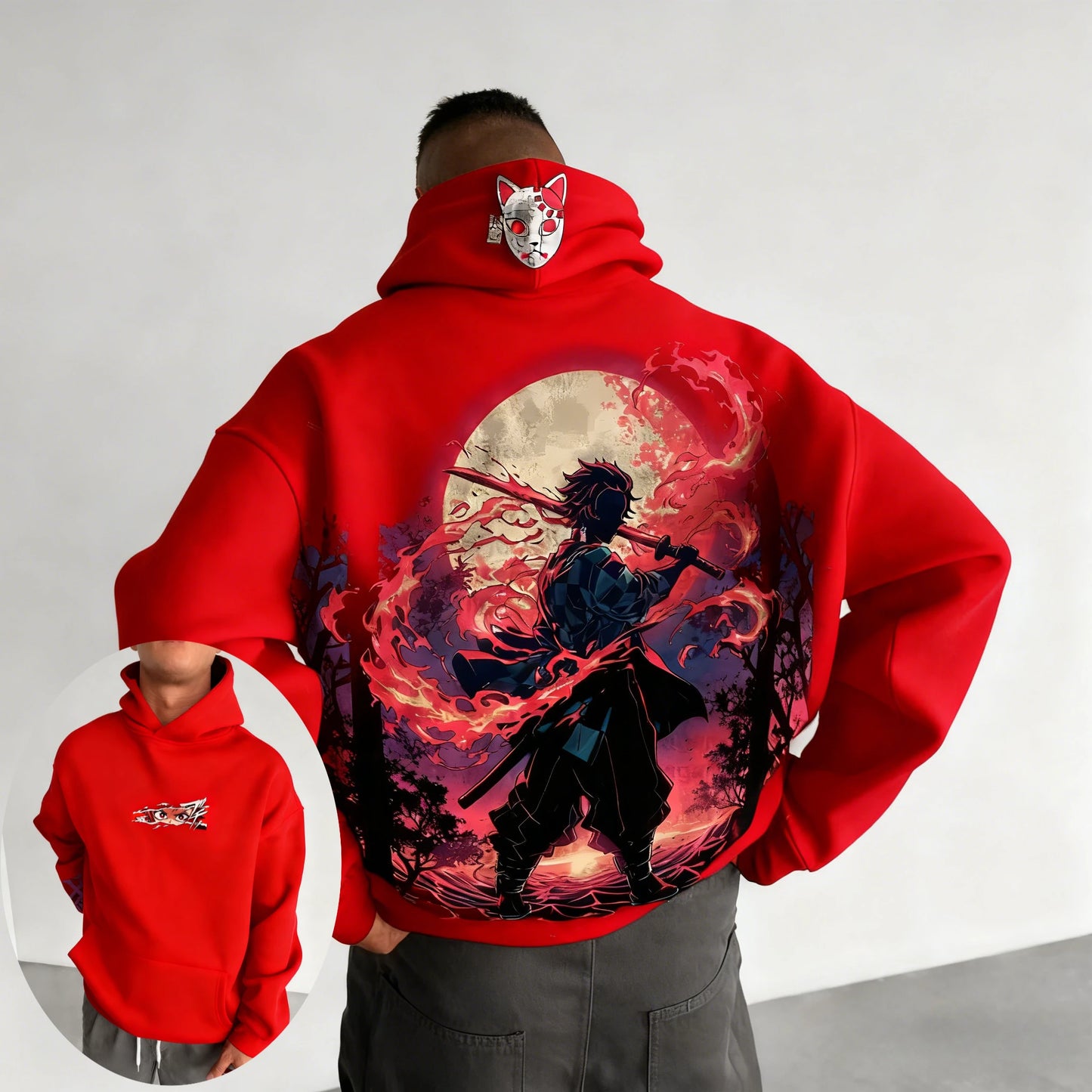 Demon Slayer Men's Hoodie Sweatshirt Kamado Tanjirou Anime Spring Autumn and Winter Boy Warm Long-sleeved Parent-child Outfit