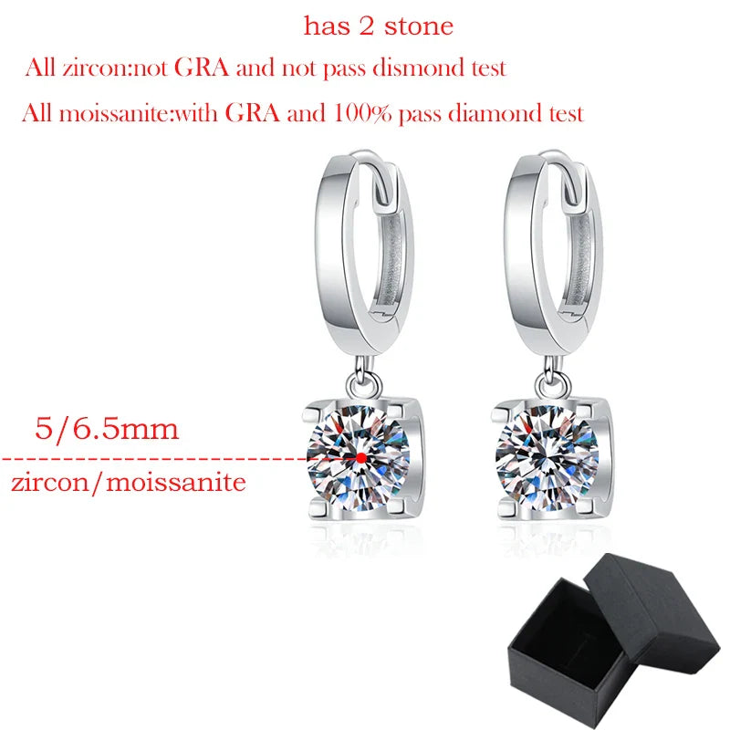 1-2CTTW 100% Real Moissanite Drop Earring for Women Classic Lab Created Diamond Ear Jewelry Sterling Silver 925 Wholesale