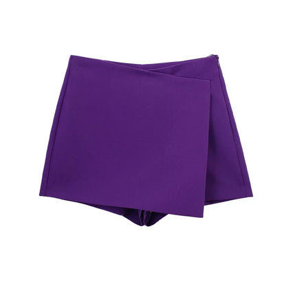 Women Fashion Pareo Style Asymmetric Shorts Skirts Vintage High Waist Side Zipper Female Skort Mujer