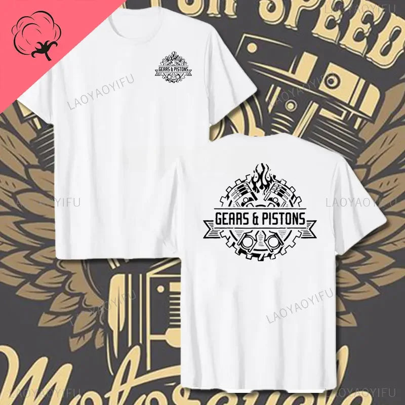 Crossed Pistons Mechanic Garage Engine Graphic T-shirt Summer Cool Men Cotton Tee Shirt All-Match Hipster Streetwear Man T-shirt