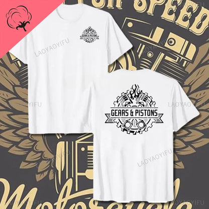 Crossed Pistons Mechanic Garage Engine Graphic T-shirt Summer Cool Men Cotton Tee Shirt All-Match Hipster Streetwear Man T-shirt