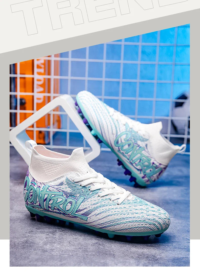 Unisex High-Top Soccer Cleats Non-Slip Football Boots Breathable Training Outdoor Grass Sneakers Men Women Professional Match