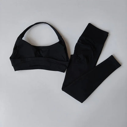 Sports Suit Women's Running 2PCS Set Seamless Yoga Thin Straps Beautiful Back Fitness Bras Gym High-waisted Peach Leggings Sets