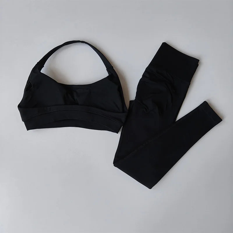 Seamless Hornet Beautiful Back Crop Top Bra High Waist Peach Sports Leggings Suit Yoga Training Running Fitness Gym Women Set