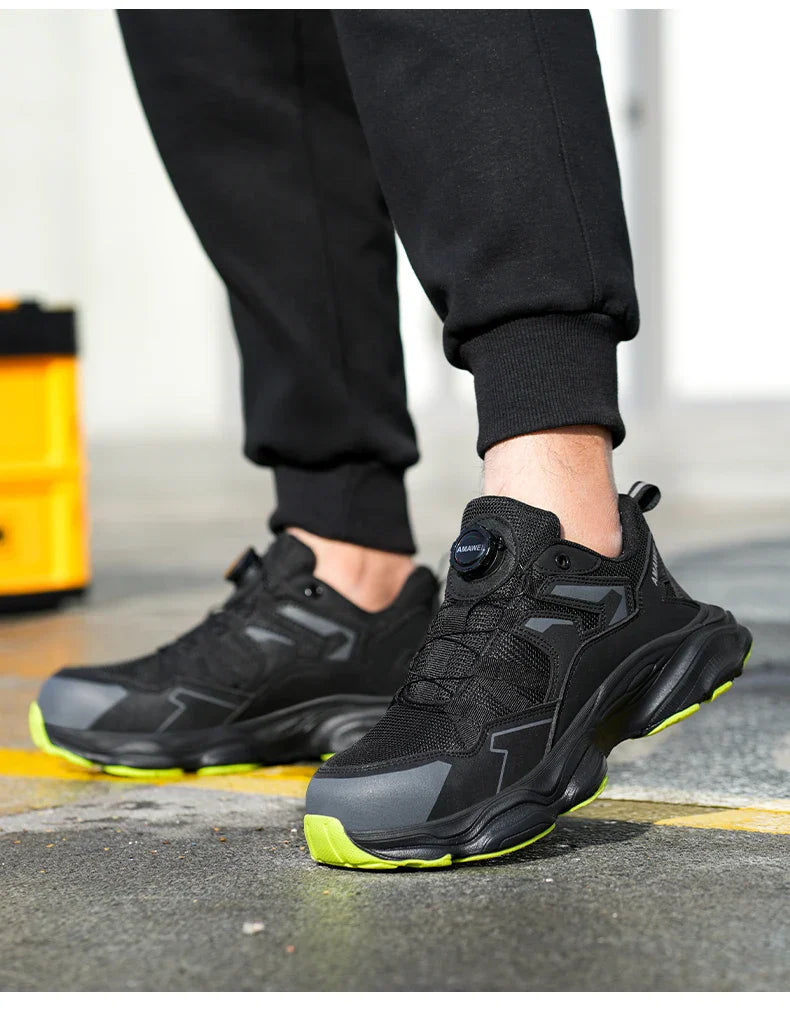 Rotating Button Safety Shoes Men Steel Toe Sneaker Work Shoes Man Puncture Proof Work Safety Boots Black Protective Shoes