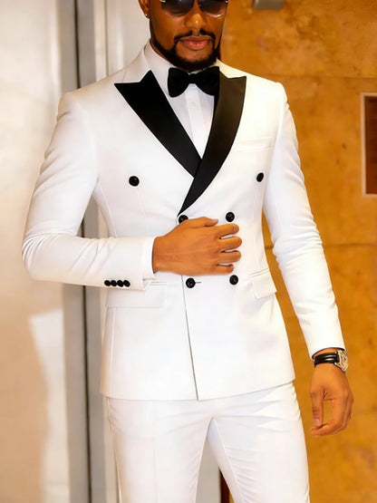 Men's Jacquard 2 Piece Suits Slim Fit Double Breasted Suit Jacket Pants Set Casual Wedding Casual Business