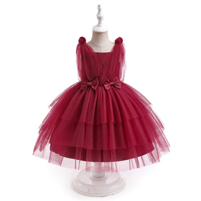 Summer Bow Bridemaid Party Girls Dresses Elegant Tulle Birthday Wedding Princess Dress for Girl New Years Prom Christmas Costume
