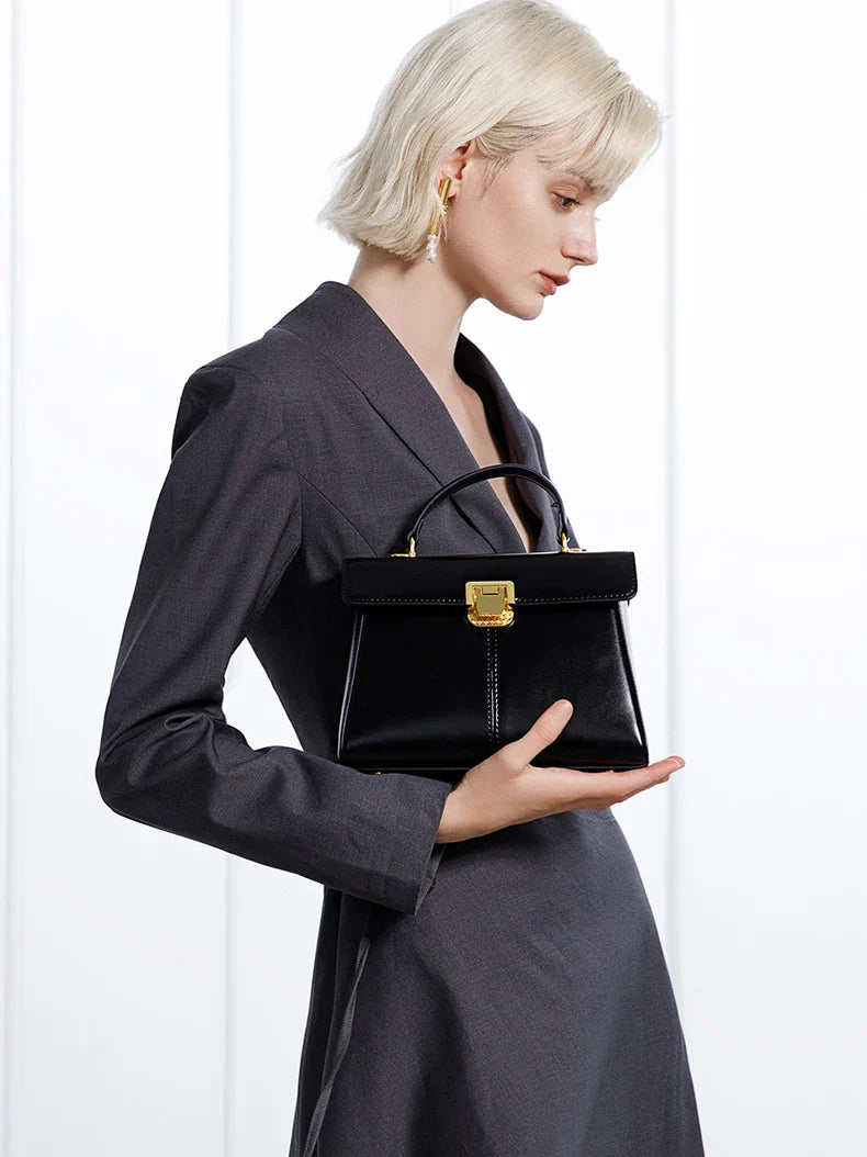 Genuine Leather Handbag with Scarf | Luxury Designer Trendy Shoulder Bag Solid Color Commuting Bag | bags for women gift