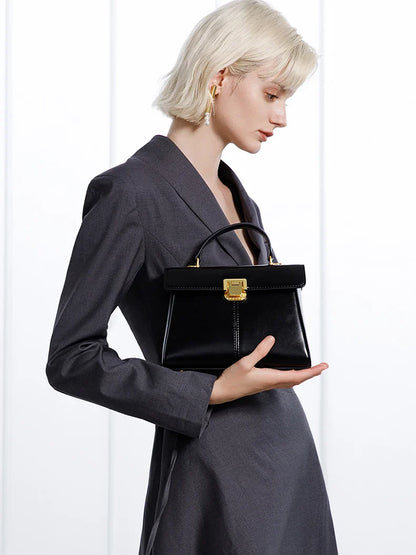 Genuine Leather Handbag with Scarf | Luxury Designer Trendy Shoulder Bag Solid Color Commuting Bag | bags for women gift