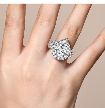 6CT Moissanite Rings D VVS1 Pear Cut Lab Diamond 925 Silver 18K Gold Plated Luxury Engagement Wedding Jewelry for Women