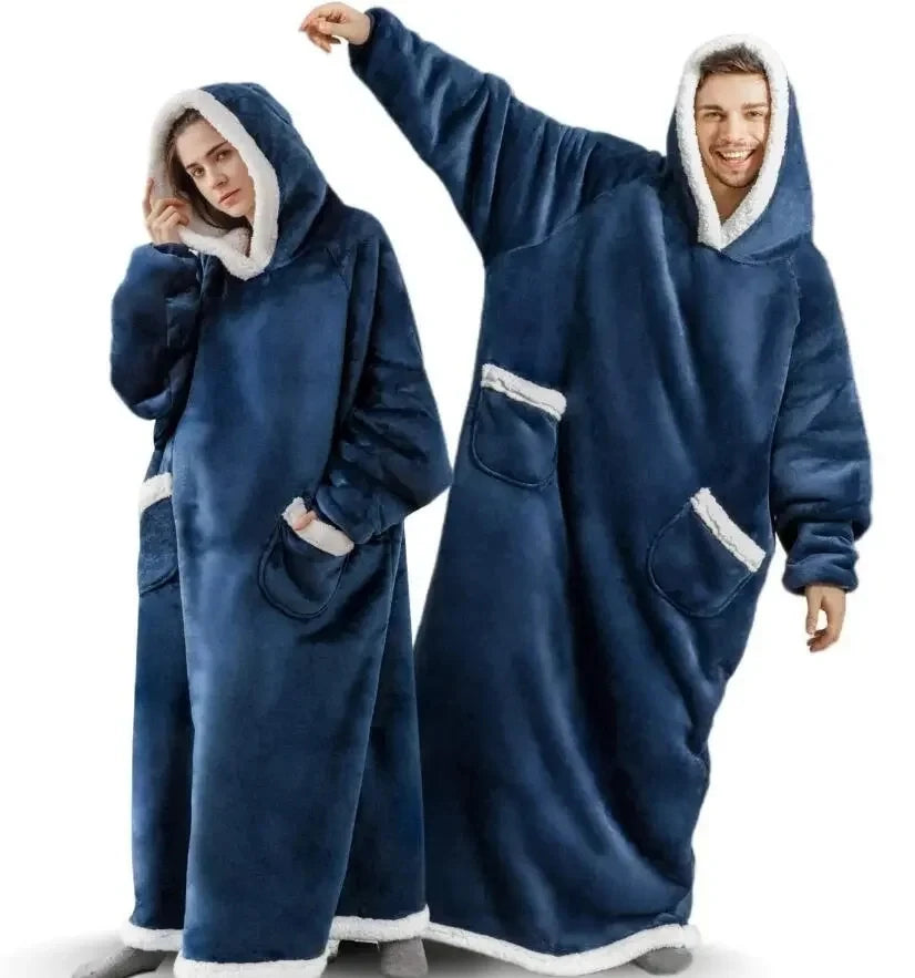 180cm Super Long Flannel Blanket Pyjamas with Sleeves Winter Hoodies Sweatshirt Women Men Pullover Fleece Giant Oversized Outd