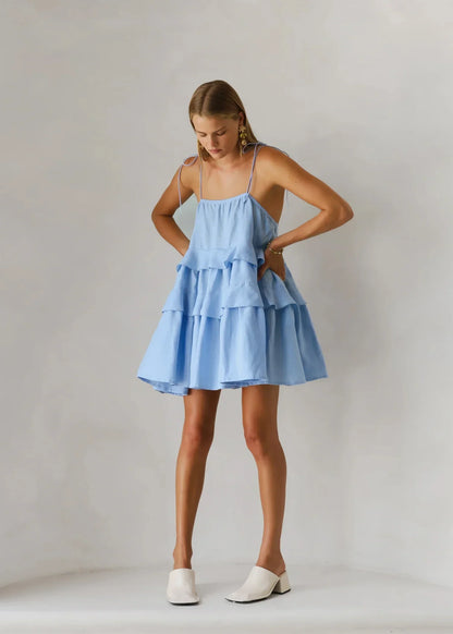 Loose White 100% Cotton Women's Dress Summer Strap Sleeveless Mini Dresses Classic Ruffle Female Beach Dress