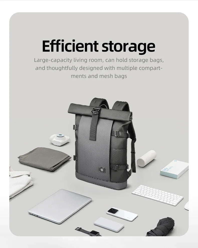 Waterproof Roll-Top Backpack for Men Large Capacity Expandable 17 Inch Laptop Bag Leisure Travel Backpack Hiking Camping Bags