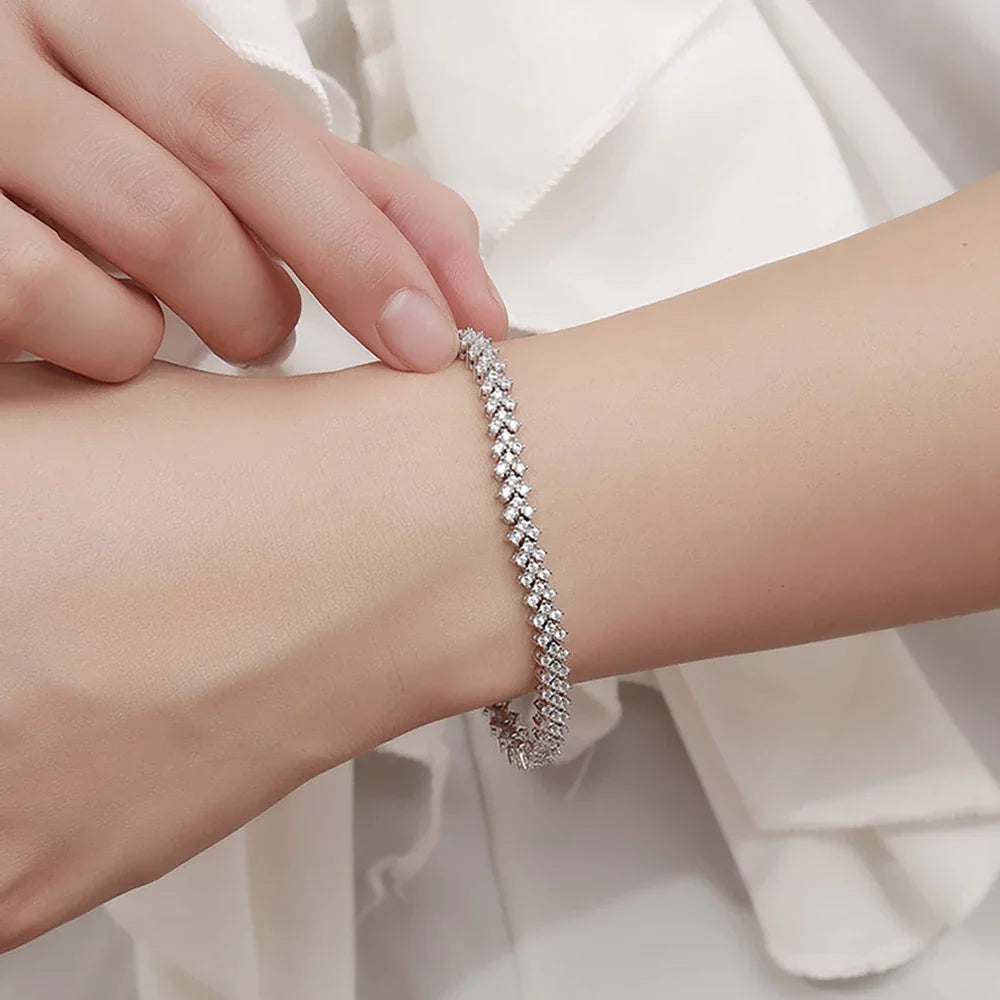 1.5mm Real Moissanite Tennis Bracelet S925 Sterling Silver  3-row Heart Lab Diamond Bracelets for Bridal Women Wedding Jewelry