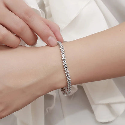 1.5mm Real Moissanite Tennis Bracelet S925 Sterling Silver  3-row Heart Lab Diamond Bracelets for Bridal Women Wedding Jewelry