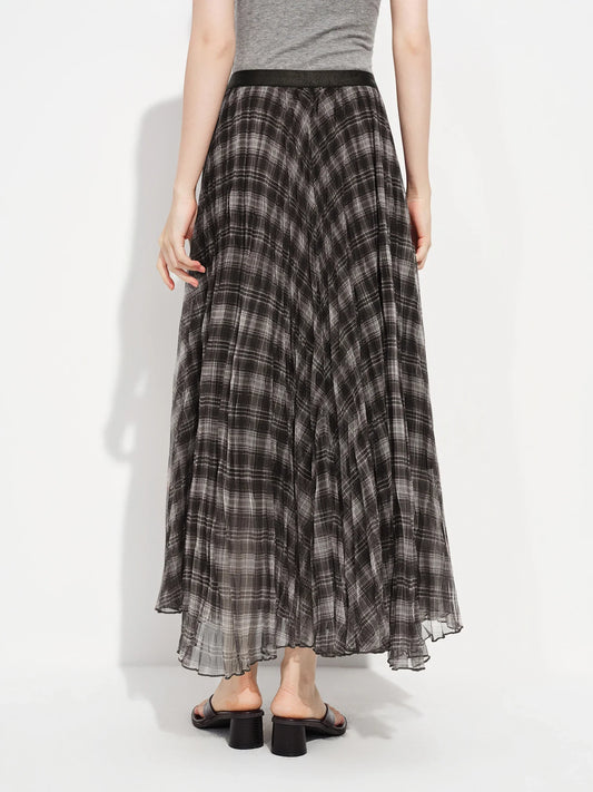 Retro Plaid Mesh A-line Skirt for Women New Spring Style for 2026 Flowing Draped Skirt Ankle-length Streetwear Citywalk Ins