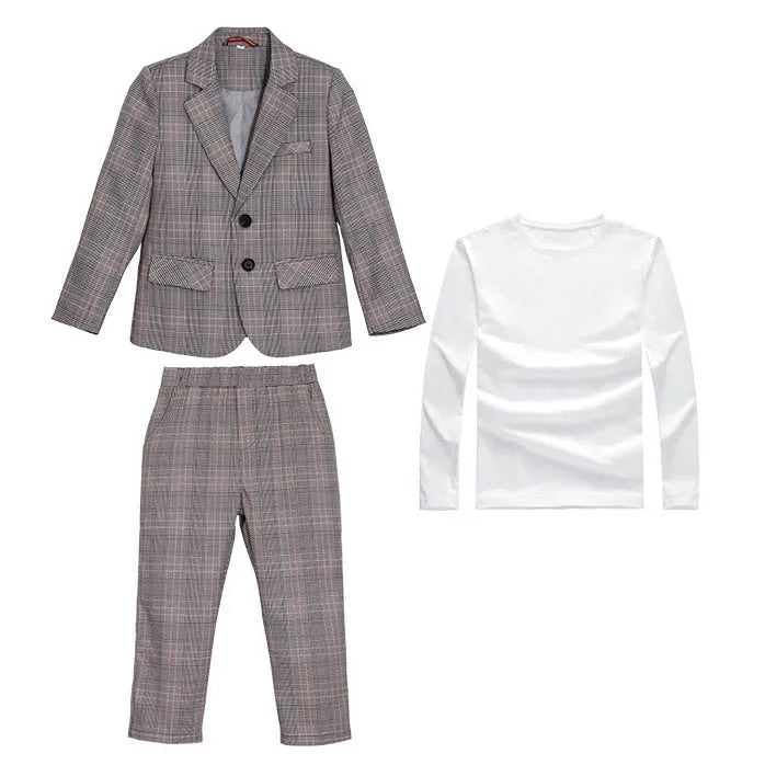 Spring Autumn Kids Boys Suits Elegant Children Boys Plaid Blazer Pant Suits Outfits Set Young Teenager Boys Formal Wedding Suits