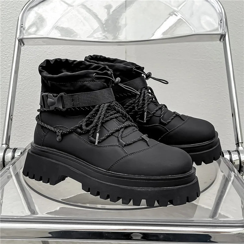 Fashion Men Casual Boots Designer High Top Mens Ankle Boots Winter Work Boots Breathable Walking Sneakers Black Leather Boots