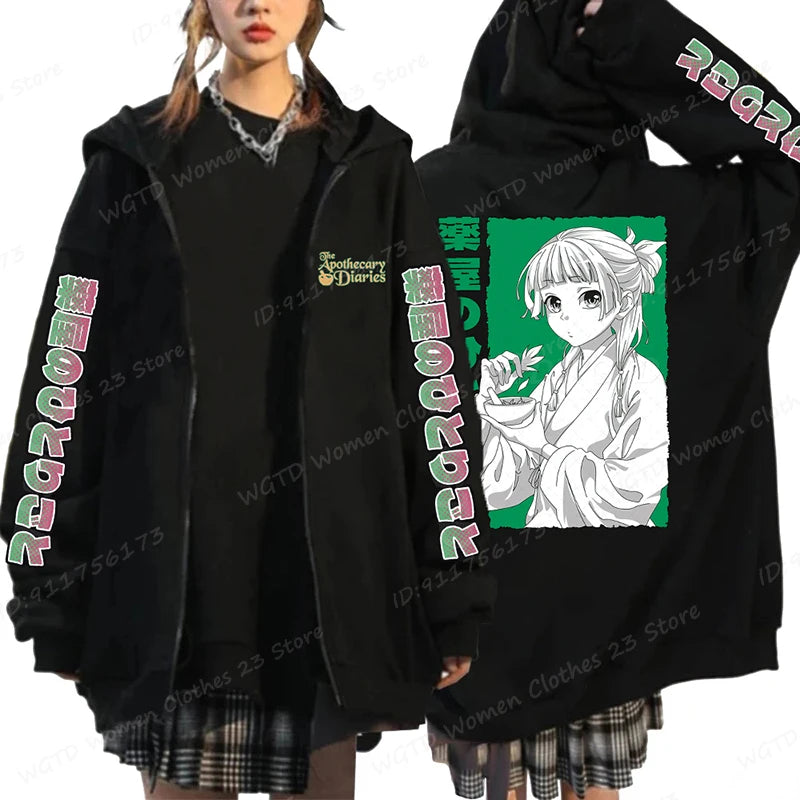 Funny The Apothecary Diaries Print Hoodies Men Women Casual Harajuku Zipper Hooded Pullovers Coat Anime Streetwear Sweatshirt