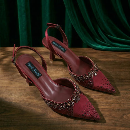 2026 Italian Inspired Olive Rhinestone HAND CRAFTED UPPER Pointed Toe Women High Heels Shoes and Bag Set Elegant Party Shoes