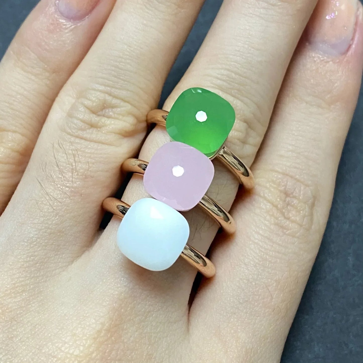 Stylish Purple Crystal Rose Gold Plated Candy Ring 30 Colors Simple Candy Color Jewelry Gift for Women Valentine's Day