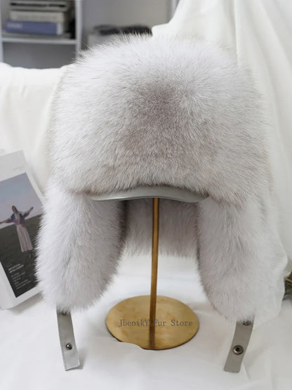 2025 Cap 100% Raccoon Dog Full Fur Fox Fur Hat Men's Fur Ear Protection Winter Thickened and Warm Russian Hat Men's Trend