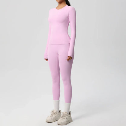 2 PCS Sportswear Yoga Set Gym Clothes Yoga Suits For Women Fitness Set Tracksuits Sports Long Sleeve Crop Top Gym Leggings
