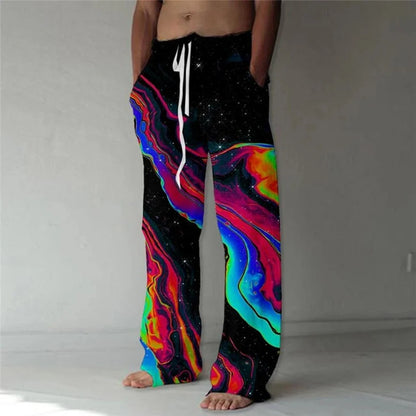 Men's Trousers Summer Pants Beach Pants Drawstring Elastic Waist flame 3D Print Graffiti Comfort Casual Daily Holiday Streetwear