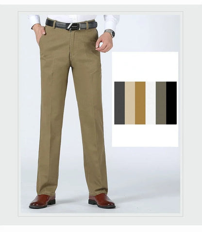 Men's Classic 100% Cotton Summer Thin Pant Autumn Thick Casual Bland High Waist Trousers Business Office Cargo Pants GOZBKF
