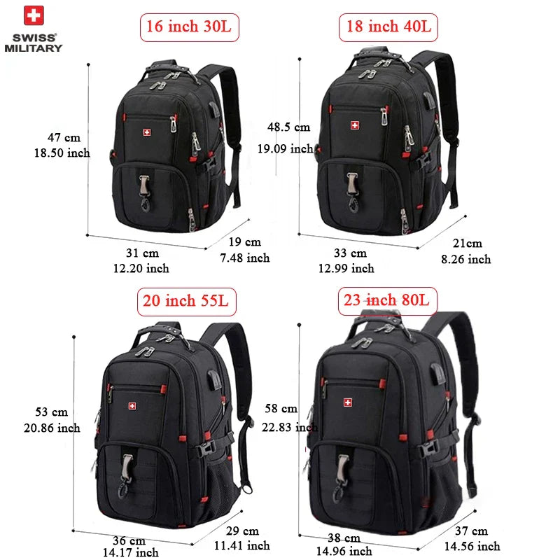 Laptop Backpack Waterproof USB Charge Port Swiss-style Multifunctional Rucksack Schoolbag Mochila Hiking Travel bag