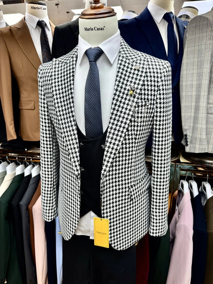 Office 3-pieces Men's Suit Patterned Handsome Jacket Pants Vest Groom Wear Four Seasons Stylish Single Breasted Set