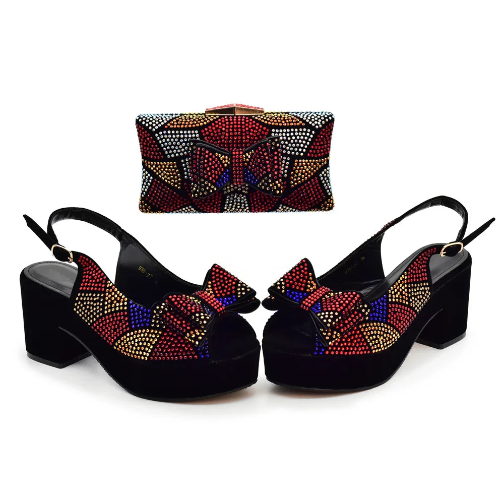 Lastest Italian Design Fashion Style Ladies Shoe with Matching Bag Set 2024 Nigerian Shoes and Bag Set Wedding Shoes Bride