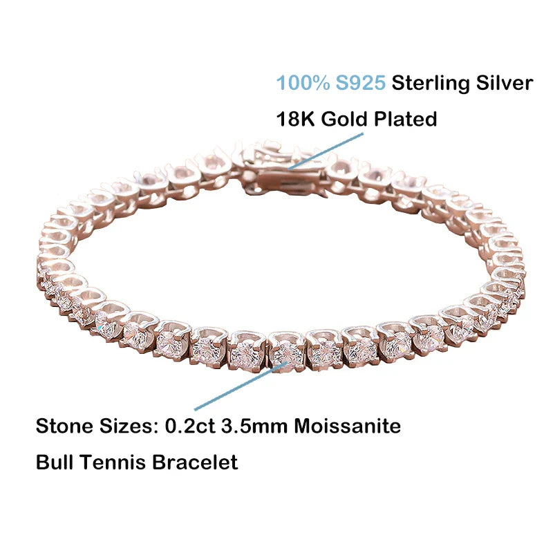 Luxury 0.2ct 3.5mm Full Moissanite Tennis Bracelet for Women Wedding Party Fine Jewelry Real 925 Sterling Silver Bracelets