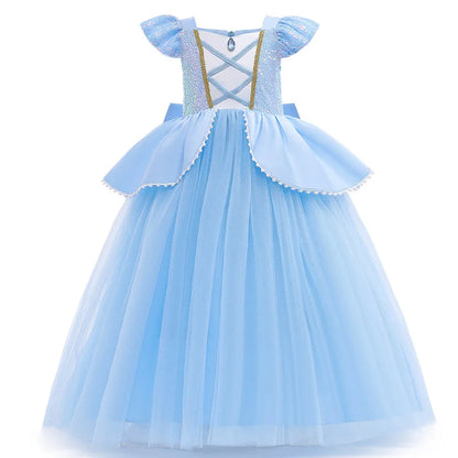 Summer Kids Cinderalla Princess Cosplay Costume Clothes Girls Sequins Dress with Crown Gloves Birthday Party Ball Gown 2-10 Y