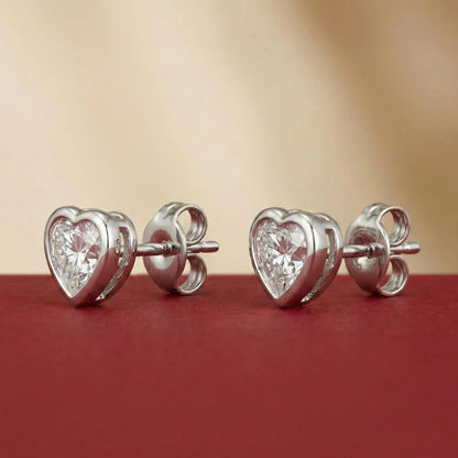 5mm Heart Cut Moissanite Solitaire Stud Earrings for Women Bezel Set Diamond 925 Sterling Silver Earring Jewelry Gift for Her