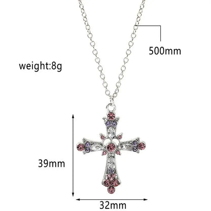 Gothic Big Zircon Cross Necklace Unisex Y2K Irregular Goth Large Cross Pendant Necklaces  for Men Women Couple Necklace Jewelry