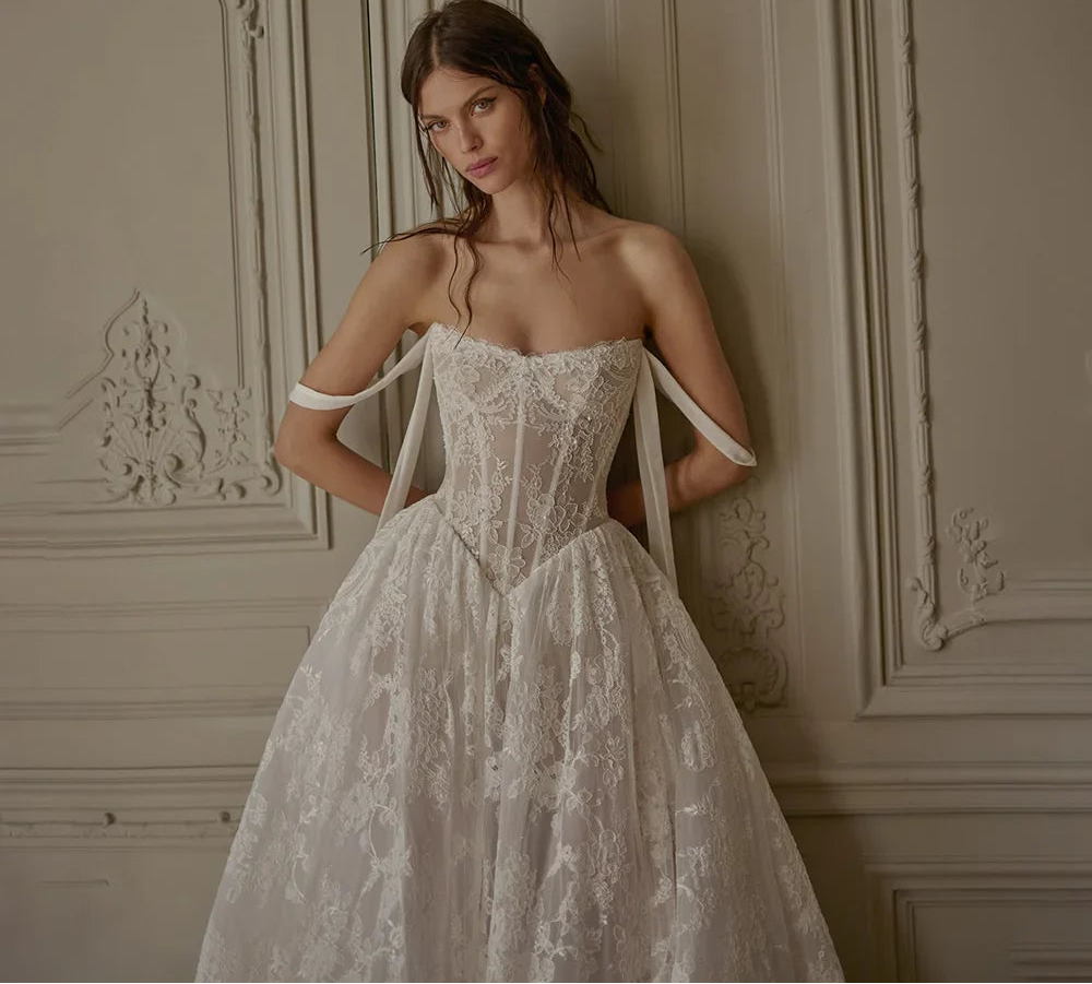 Wedding Dresses Lace Sweetheart Flower Appliques Lace Bridal Gown A-Line Beach Boho Wedding Party Dress customized