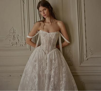 Wedding Dresses Lace Sweetheart Flower Appliques Lace Bridal Gown A-Line Beach Boho Wedding Party Dress customized