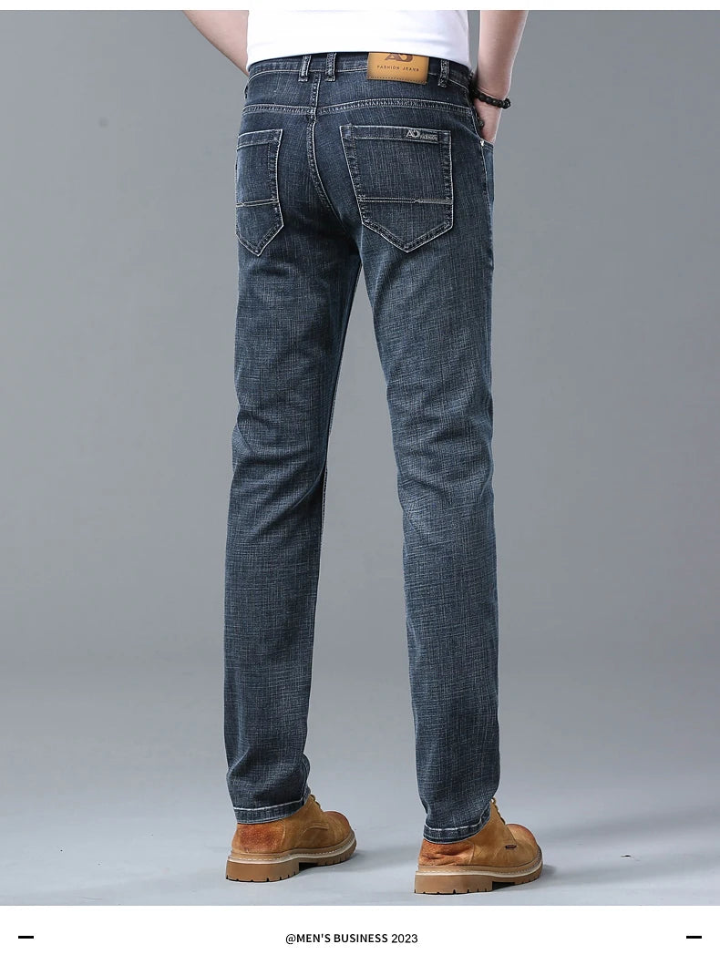 2026 Brand New Men  Straight Blue Gray Jeans Business Fashion Classic Style Cotton Stretch Denim Pants Male Brand Trousers