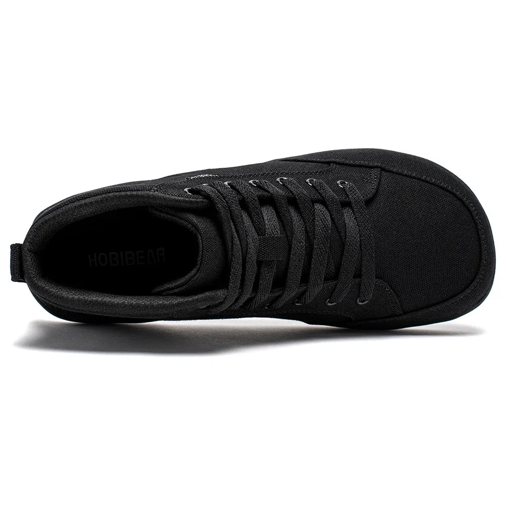 Mid-Top Barefoot Shoes Unisex Wide Toe Box Canvas Sneakes Zero Drop Lace Up Outdoor Walking Shoes