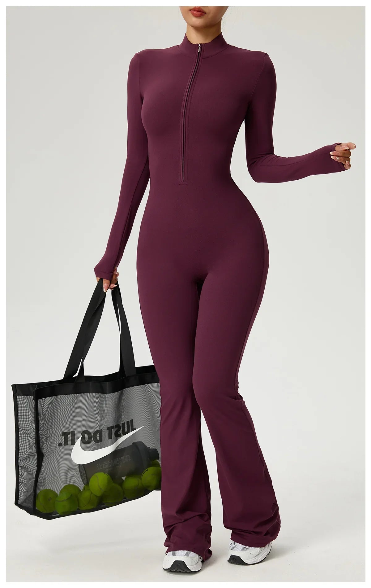 Zipper Jumpsuit Flared Pants Women Clothing Sportswear Gym Yoga Sport Sets Spandex Nylon Workout Sets Women Tracksuit