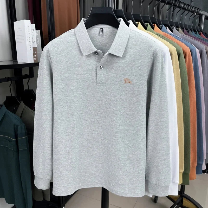 100% cotton long sleeve polo shirt spring and autumn fashion casual luxury brand exquisite embroidery lapel T-shirt new men wear