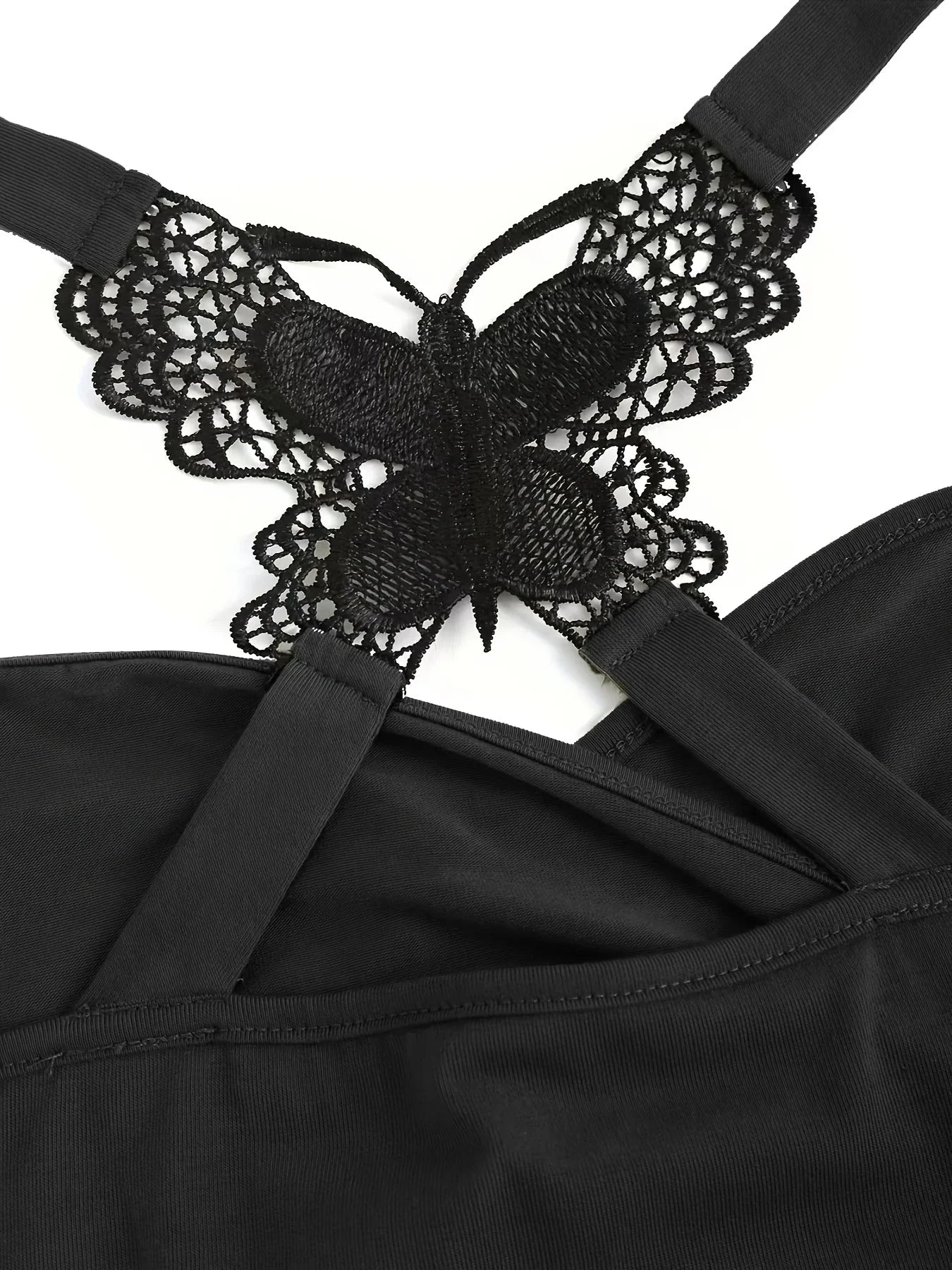 New European and American women's pleated suspenders butterfly lace cross vest in spring and summer of 2024