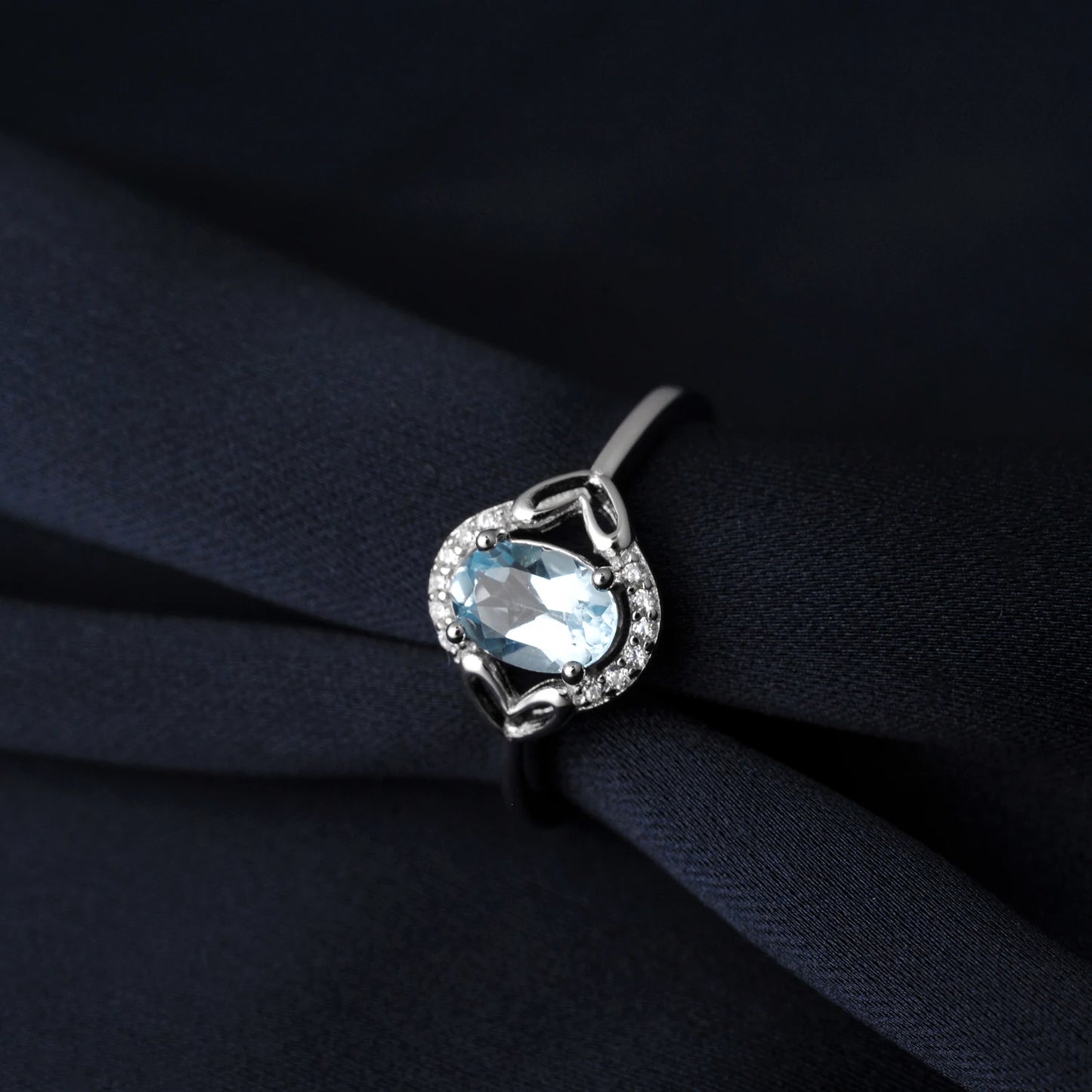 Oval Genuine Natural Sky Blue Topaz 925 Sterling Silver Rings for Women Fashion Gemstone Engagement Ring Band