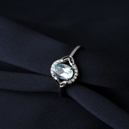 Oval Genuine Natural Sky Blue Topaz 925 Sterling Silver Rings for Women Fashion Gemstone Engagement Ring Band