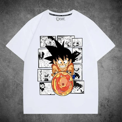 2026 Summer Dragon Ball Oversized T-shirt High Quality  Cotton Goku Manga Panel Print Unisex Retro Casual Tee for Adults Kids