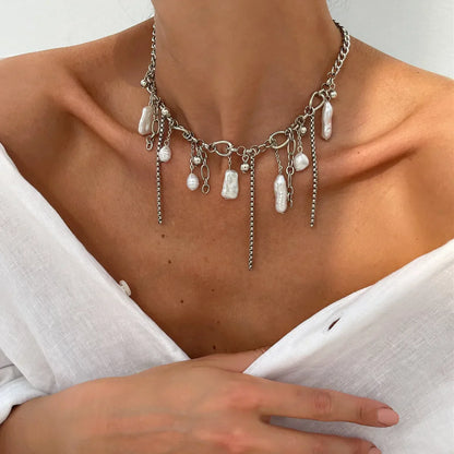 Elegant Irregular Imitation Pearl Beads Necklace for Women Vintage Party Wedding Tassels Choker Fashion Jewelry Accessories Gift