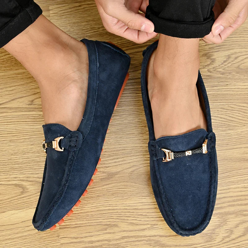 Loafers Men Casual Fashion Suede Men Shoes Lightweight Soft Genuine Leather Moccasins Slip on Driving Shoes for Men Size 48