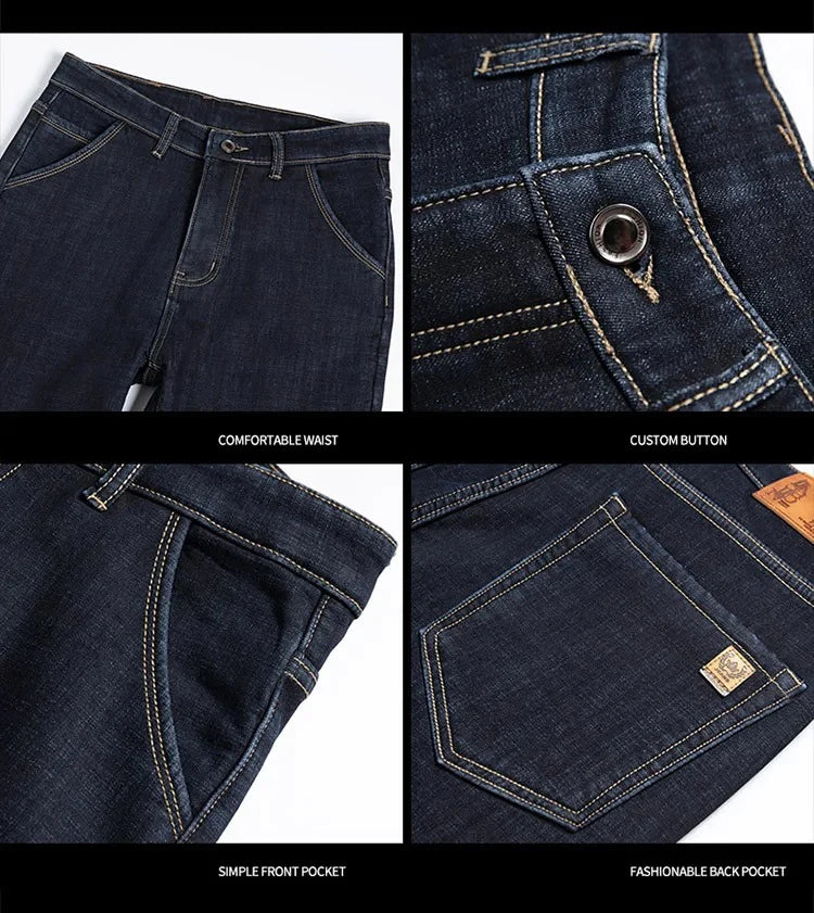 28-40 Large Size Winter Men Plush Thick Fleece Trouser Lambswool Thermal Jeans Casual Pants Windproof Warm Cotton Denim Pants